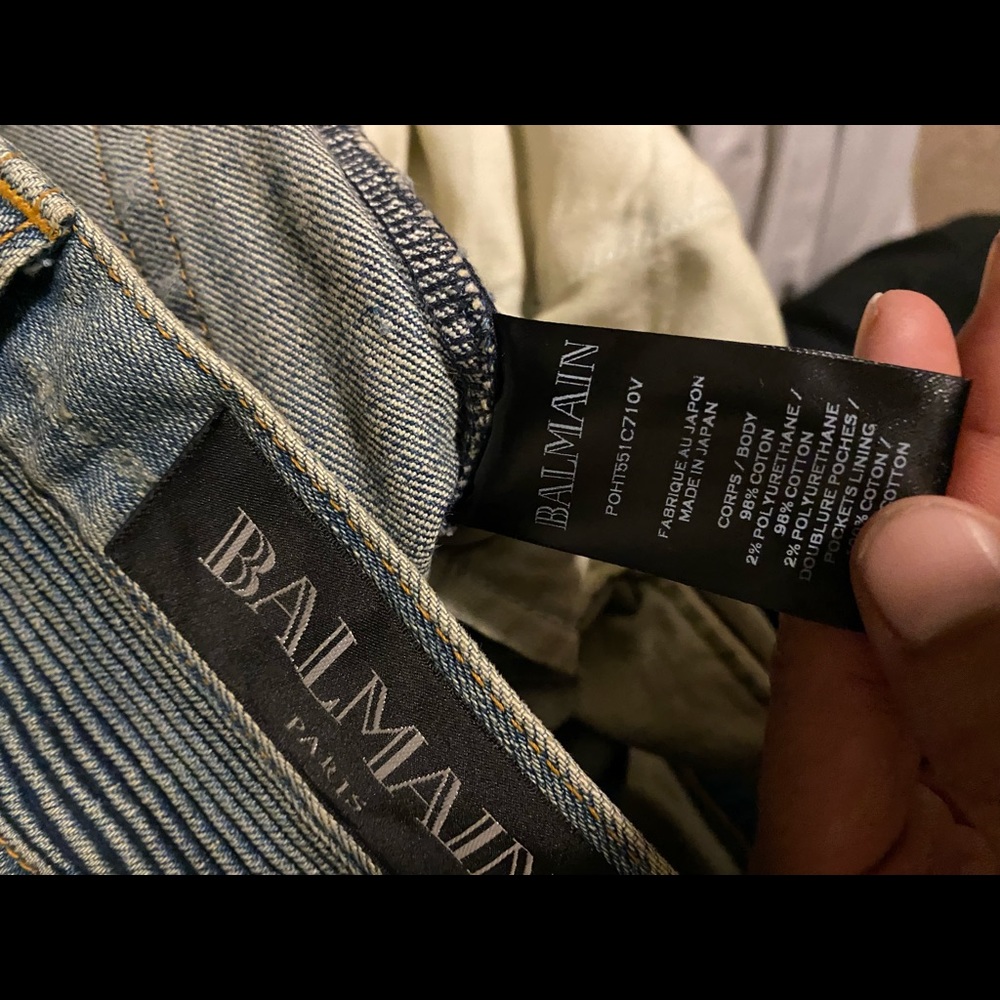Balmain blue distressed skinny biker jeans